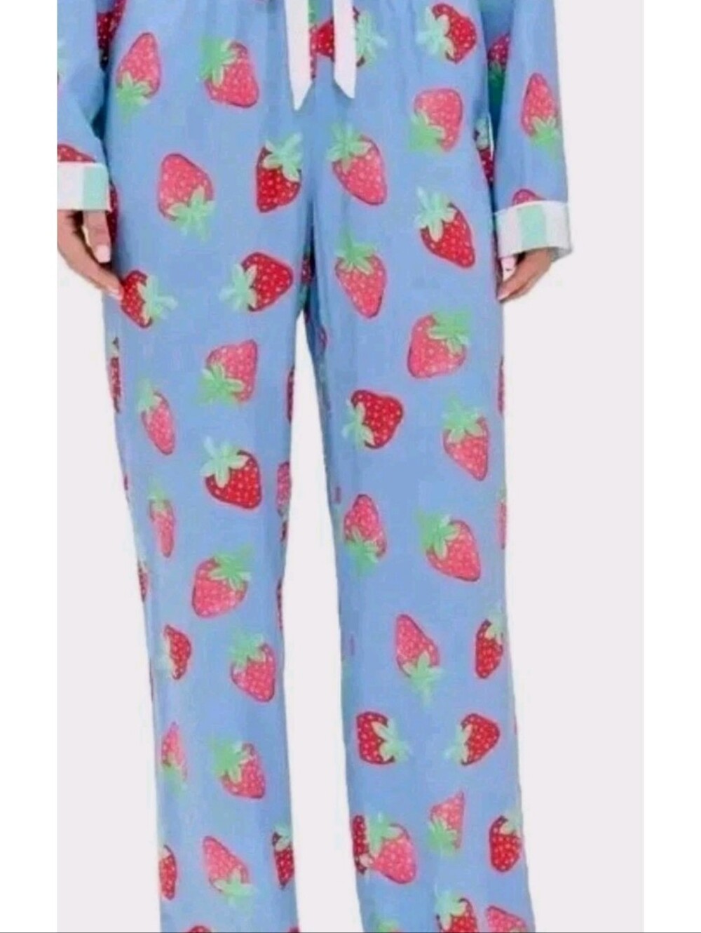 PJ Salvage  Strawberry Pajama Pants Women M Blue Elastic Waist Drawstring